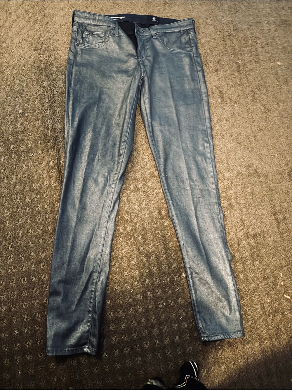 Ag Adriano Goldschmied Metallic Navy Coated Skinny Jeans